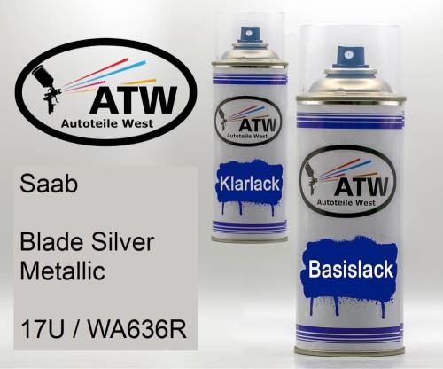 Saab, Blade Silver Metallic, 17U / WA636R: 400ml Sprühdose + 400ml Klarlack - Set, von ATW Autoteile West.